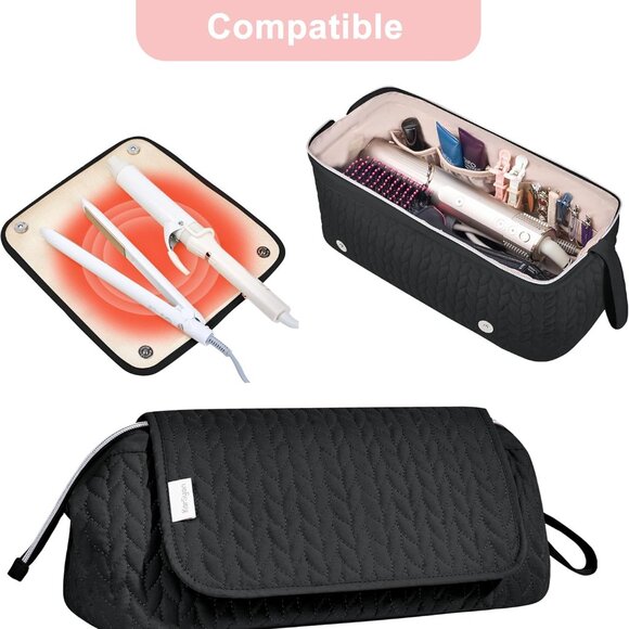 Travel Hair Tool Organizer Bag Heat Resistant Mat for Straighteners Curling Iron - Picture 3 of 7